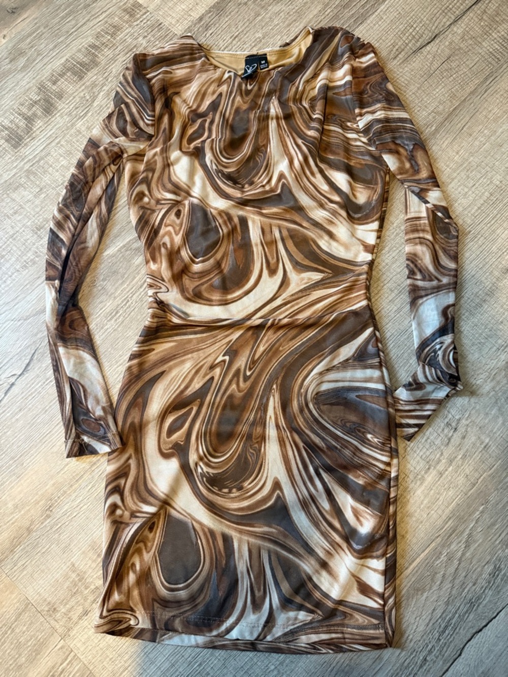 Windsor Brown & Cream Swirl Long Sleeve Bodycon Dress